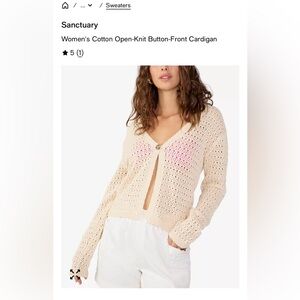 Woman’s Large Sanctuary Cotton Cream Open-Knit Long Sleeve Button Up Cardigan